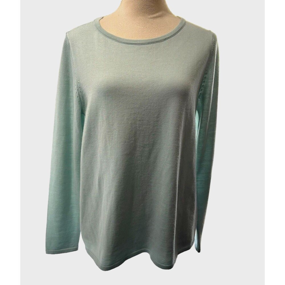 Ann Taylor Sweater Blue Merino Wool Knit Button Back Blouse Long Sleeve…